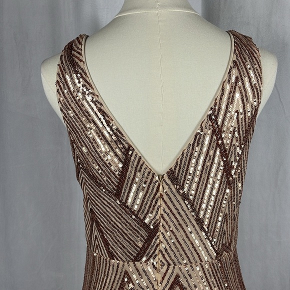 Luxedo Champagne/Rose Gold Dazzling Brilliance Sequin Maxi Dress. - Picture 8 of 11